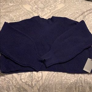 Blue Balloon sleeve turtleneck cropped sweater